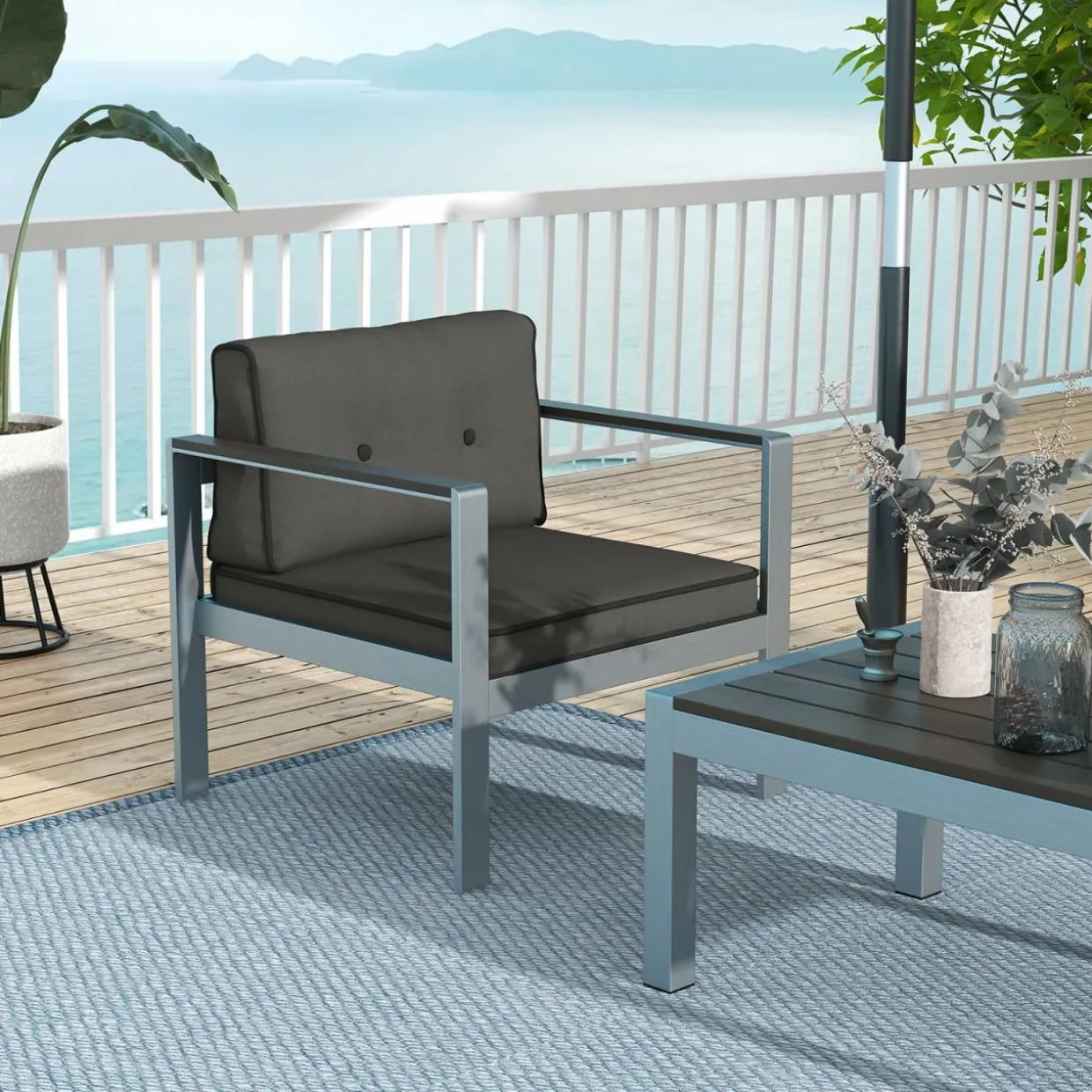 Tangkula Aluminum Outdoor Patio Armchair with Cushions