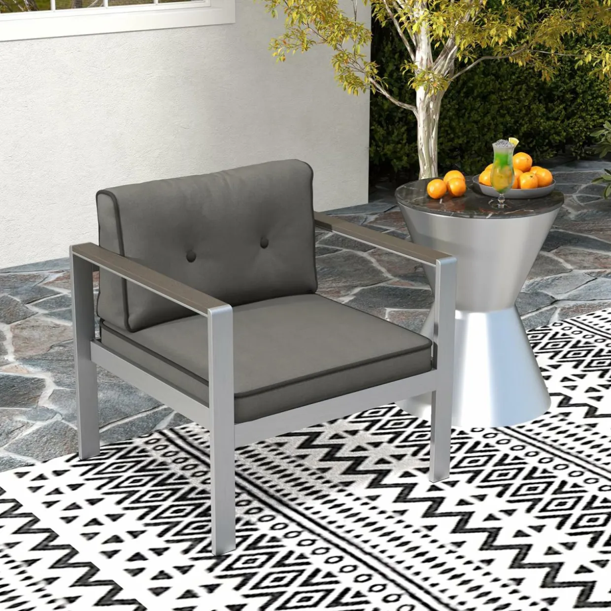 Tangkula Aluminum Outdoor Patio Armchair with Cushions