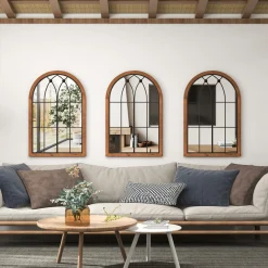 Tangkula Arched Window Mirror, Window Frame Decor Wall Mounted Mirror with Back Board, 24