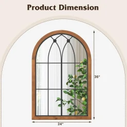 Tangkula Arched Window Mirror, Window Frame Decor Wall Mounted Mirror with Back Board, 24