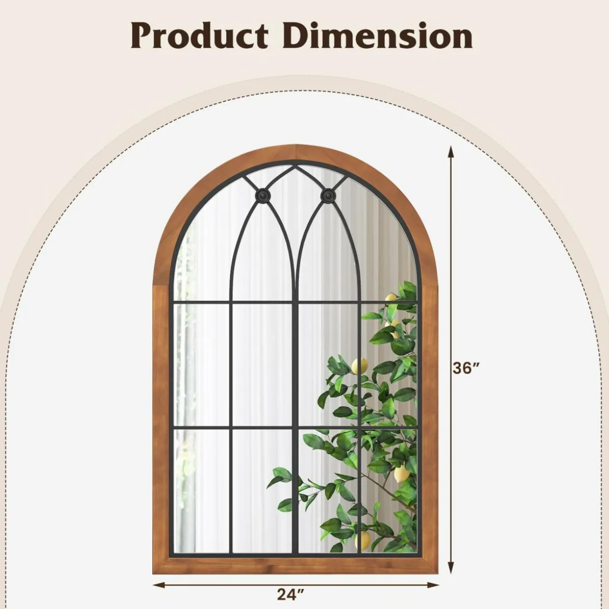 Tangkula Arched Window Mirror, Window Frame Decor Wall Mounted Mirror with Back Board, 24" x 36" Wall Mirror