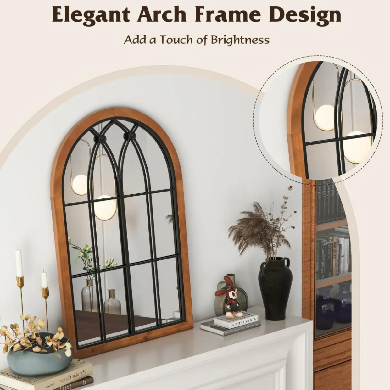 Tangkula Arched Window Mirror, Window Frame Decor Wall Mounted Mirror with Back Board, 24" x 36" Wall Mirror