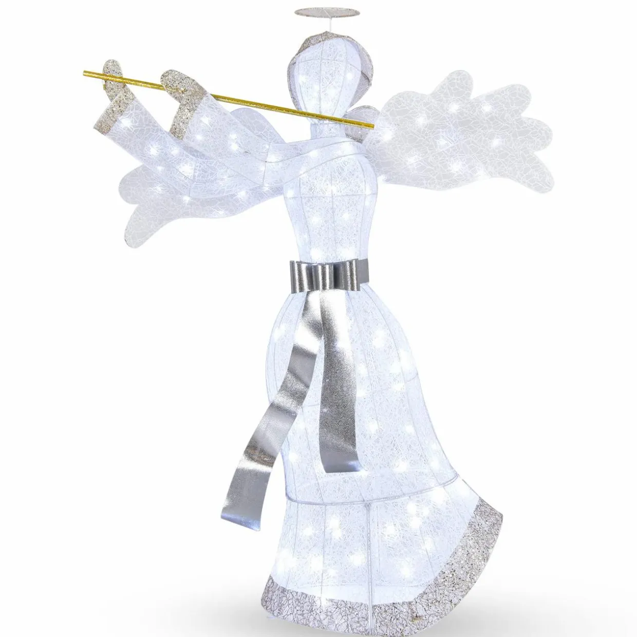 Tangkula Artificial Christmas Decor w/ 100 LED Lights 4 Ground Stakes & 10 Zip Ties Indoor & Outdoor Xmas Holiday Decoration