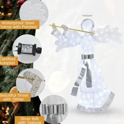 Tangkula Artificial Christmas Decor w/ 100 LED Lights 4 Ground Stakes & 10 Zip Ties Indoor & Outdoor Xmas Holiday Decoration