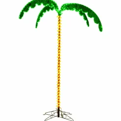 Tangkula Artificial Lighted Palm Tree, 7.5 FT Coconut Plam Tree w/ 4 Fronds & Metal Base