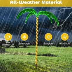 Tangkula Artificial Lighted Palm Tree, 7.5 FT Coconut Plam Tree w/ 4 Fronds & Metal Base