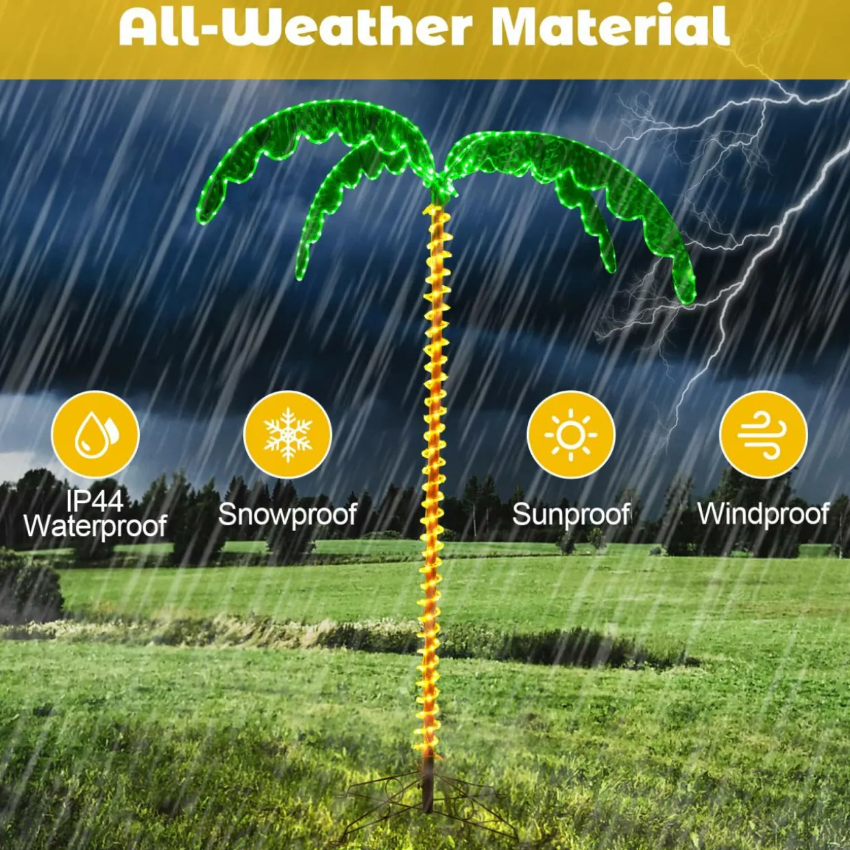 Tangkula Artificial Lighted Palm Tree, 7.5 FT Coconut Plam Tree w/ 4 Fronds & Metal Base