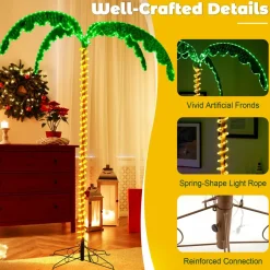 Tangkula Artificial Lighted Palm Tree, 7.5 FT Coconut Plam Tree w/ 4 Fronds & Metal Base