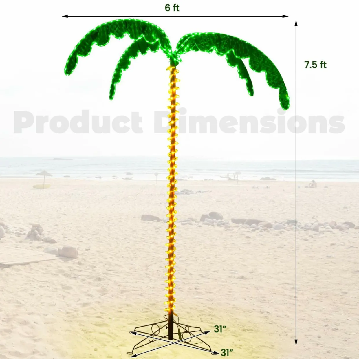 Tangkula Artificial Lighted Palm Tree, 7.5 FT Coconut Plam Tree w/ 4 Fronds & Metal Base