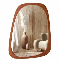 Tangkula Asymmetrical Abstract Irregular Shaped Mirror, 26.5" x 21" Irregular Wall Mirror with Rustic Frame