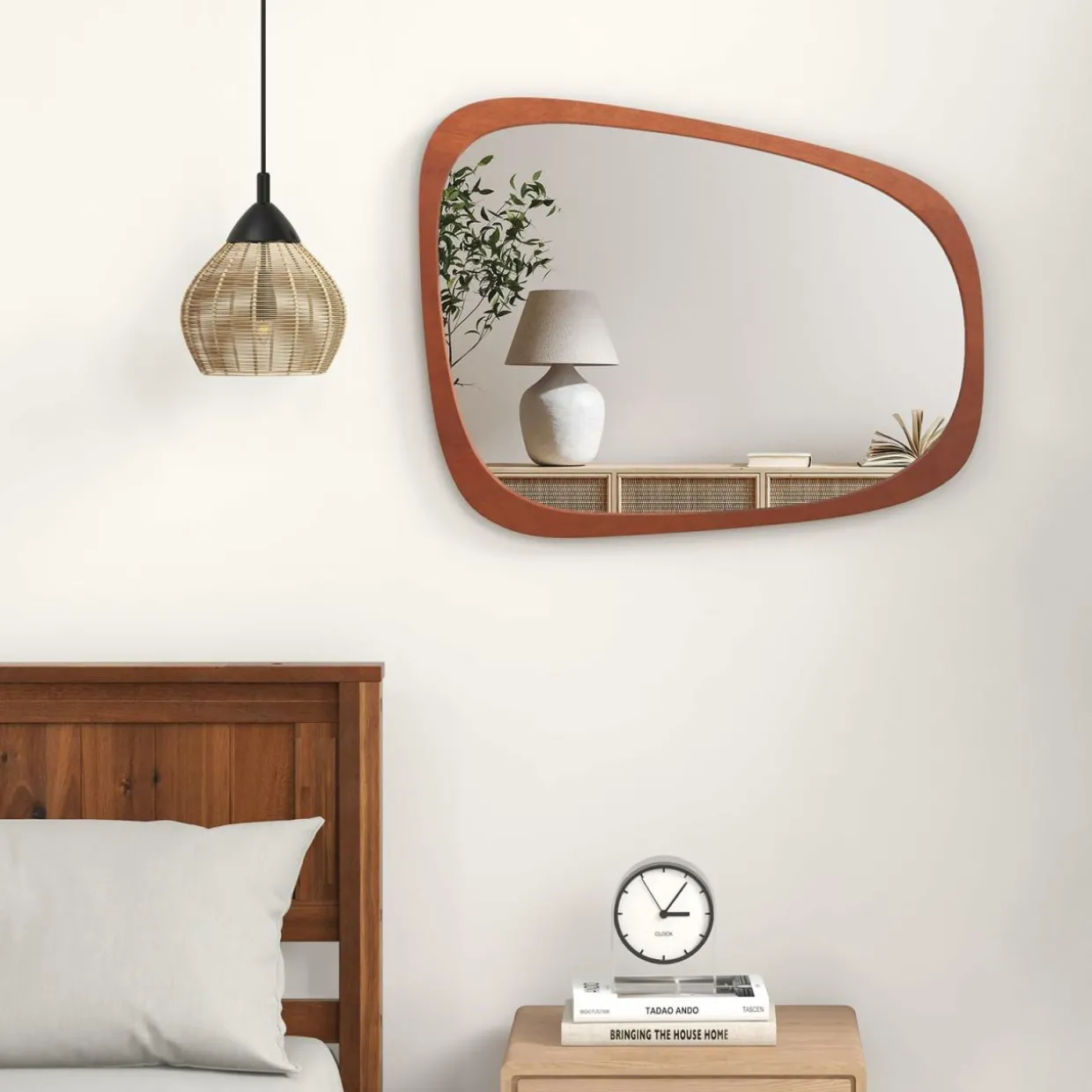 Tangkula Asymmetrical Abstract Irregular Shaped Mirror, 26.5" x 21" Irregular Wall Mirror with Rustic Frame