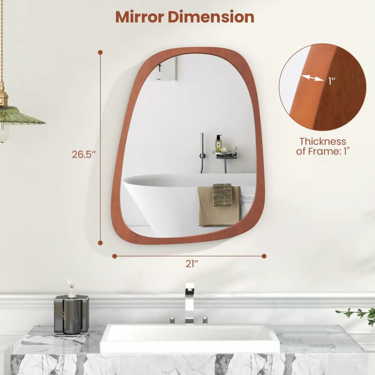 Tangkula Asymmetrical Abstract Irregular Shaped Mirror, 26.5" x 21" Irregular Wall Mirror with Rustic Frame