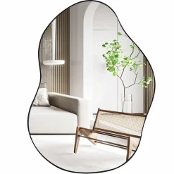 Tangkula Asymmetrical Wall Mirror, Large Irregular Shaped Stylish Wall Mounted Mirror with Premium Back Board