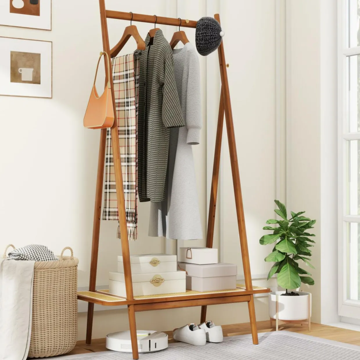 Tangkula Bamboo Clothing Rack, 65.5