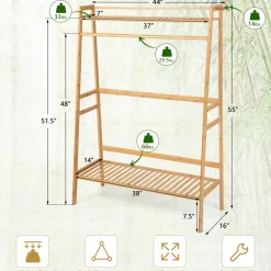 Tangkula Bamboo Clothing Rack with Storage Shelves