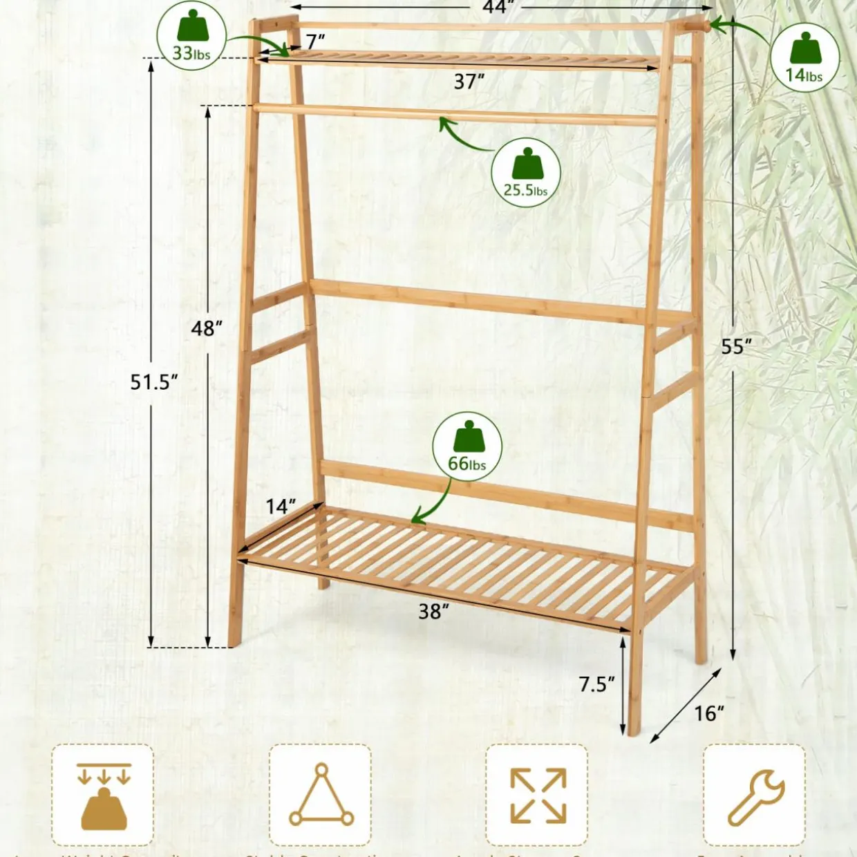 Tangkula Bamboo Clothing Rack with Storage Shelves