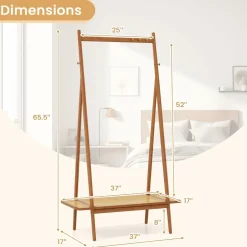 Tangkula Bamboo Clothing Rack, 65.5