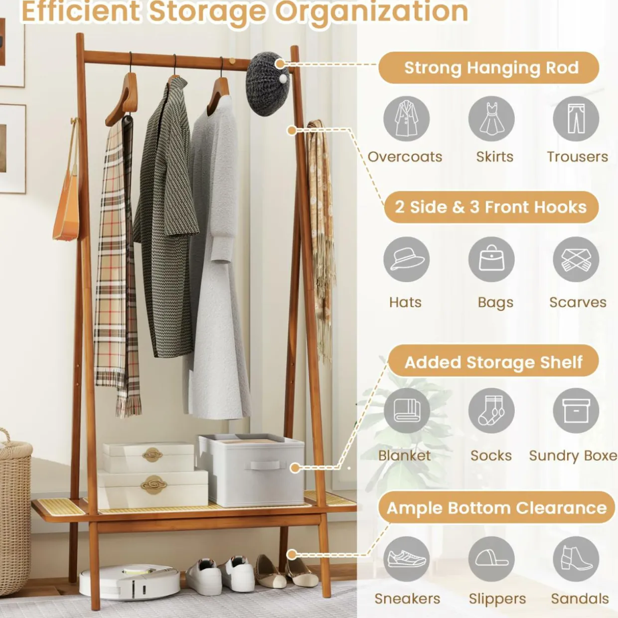 Tangkula Bamboo Clothing Rack, 65.5
