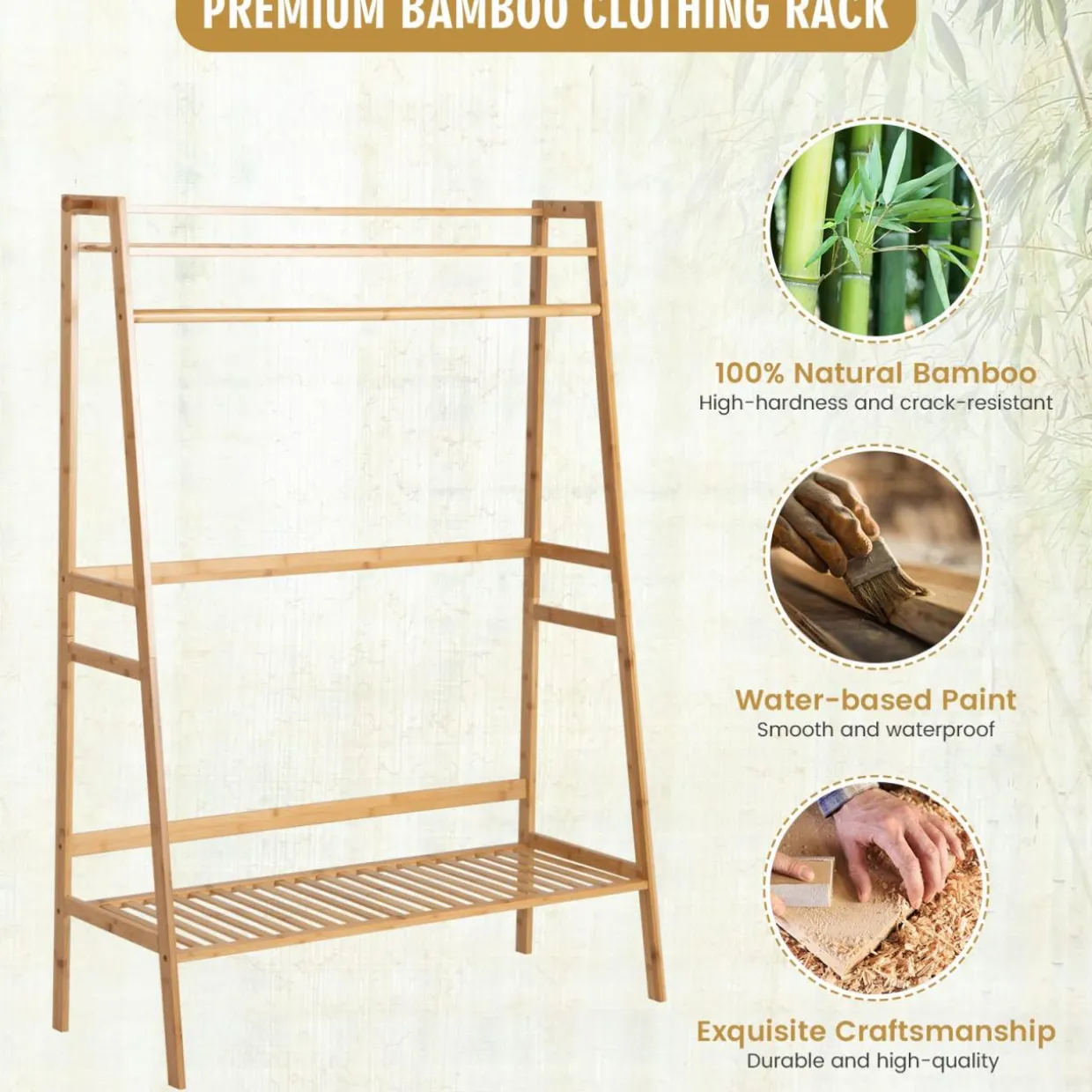 Tangkula Bamboo Clothing Rack with Storage Shelves