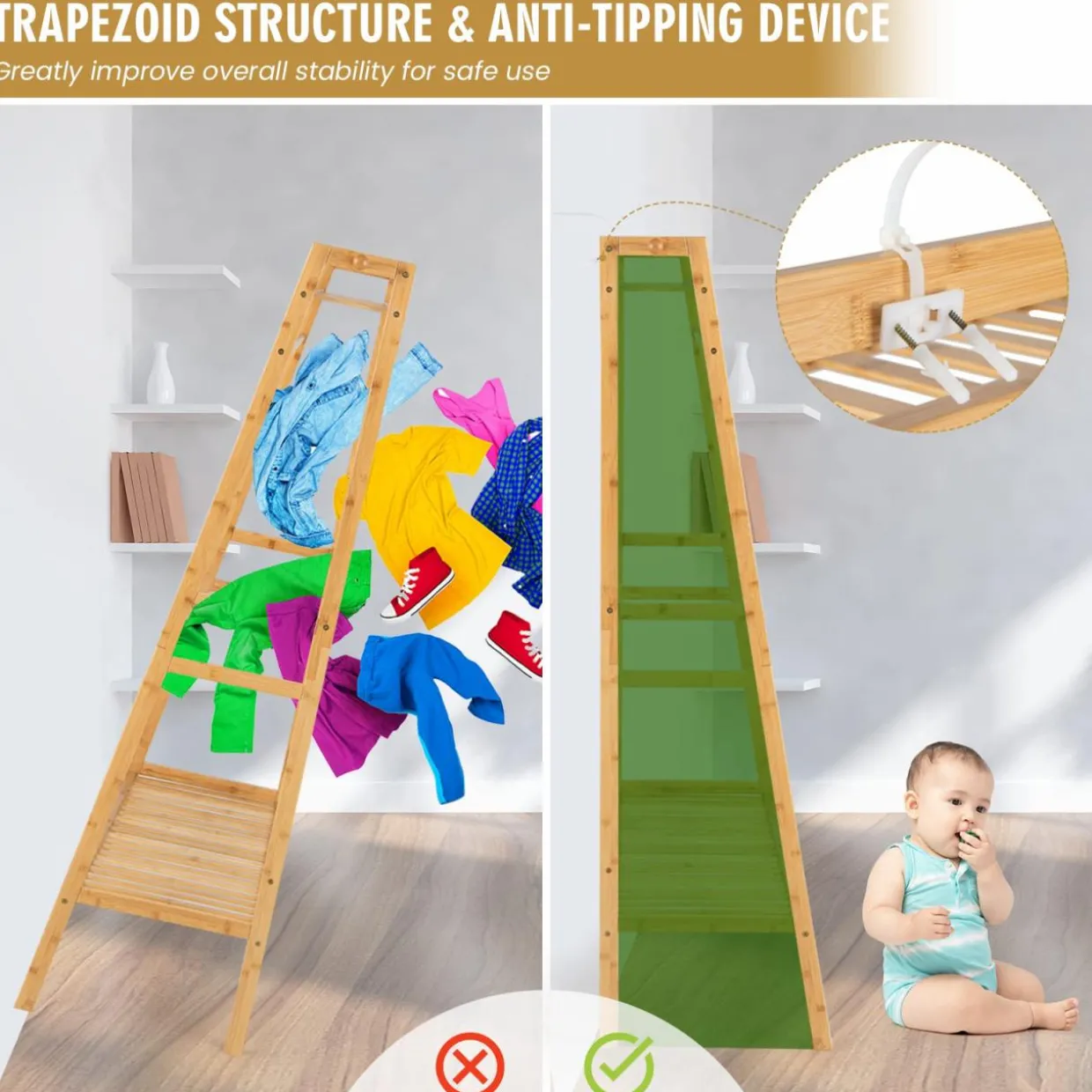 Tangkula Bamboo Clothing Rack with Storage Shelves