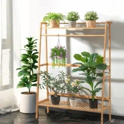 Tangkula Bamboo Clothing Rack with Storage Shelves