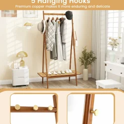 Tangkula Bamboo Clothing Rack, 65.5
