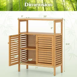 Tangkula Bamboo Floor Cabinet, Freestanding Bathroom Storage Cabinet with Double Slatted Doors