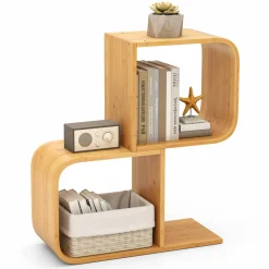 Tangkula Bamboo Geometric Bookshelf
