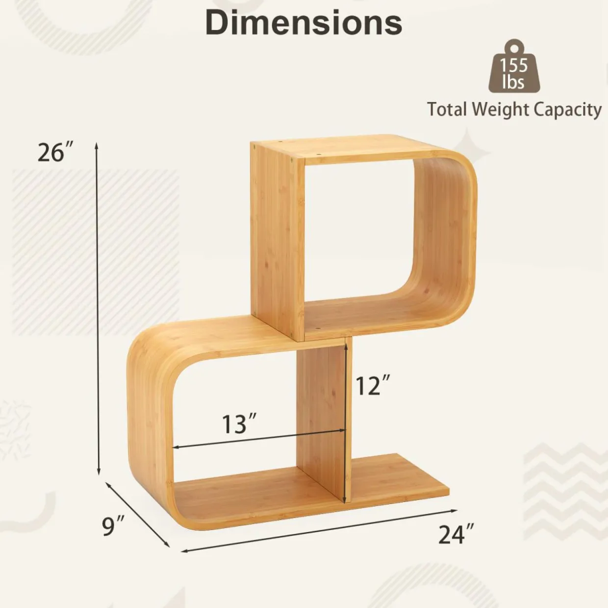 Tangkula Bamboo Geometric Bookshelf