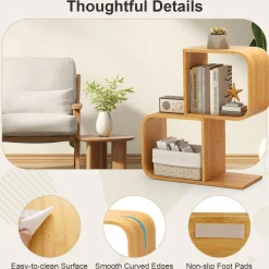 Tangkula Bamboo Geometric Bookshelf