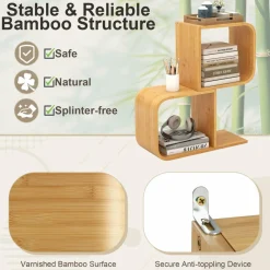 Tangkula Bamboo Geometric Bookshelf