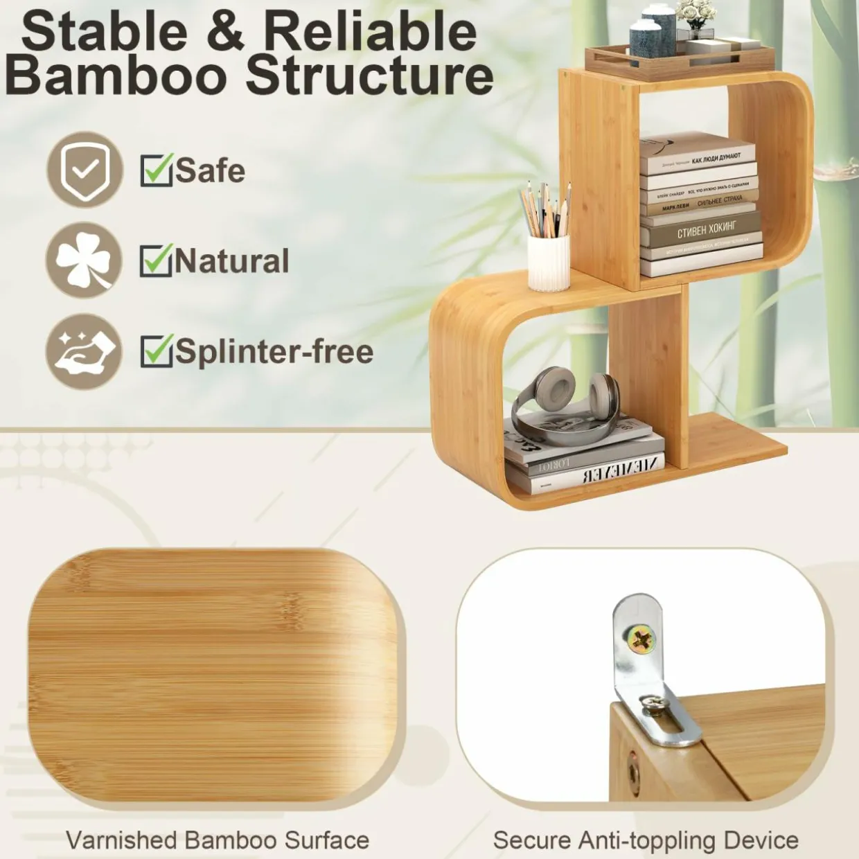 Tangkula Bamboo Geometric Bookshelf