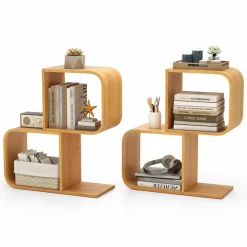 Tangkula Bamboo Geometric Bookshelf