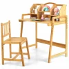 Tangkula Bamboo Kids Desk & Chair Set, Toddler Activity Desk & Chair Set with Bookshelf for Arts, Crafts, Homework