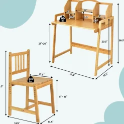 Tangkula Bamboo Kids Desk & Chair Set, Toddler Activity Desk & Chair Set with Bookshelf for Arts, Crafts, Homework