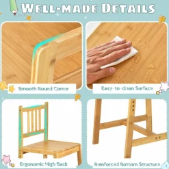 Tangkula Bamboo Kids Desk & Chair Set, Toddler Activity Desk & Chair Set with Bookshelf for Arts, Crafts, Homework
