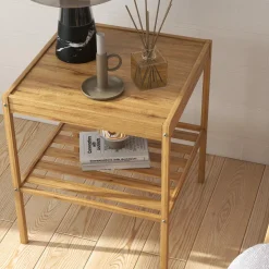 Tangkula Bamboo Nightstand Set of 2