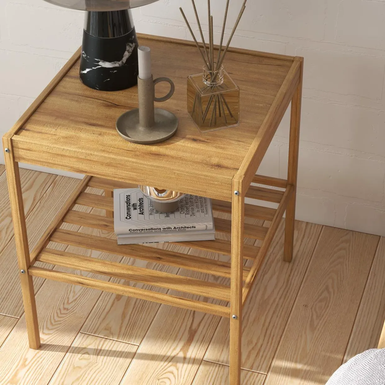 Tangkula Bamboo Nightstand Set of 2