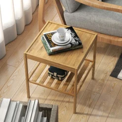 Tangkula Bamboo Nightstand Set of 2