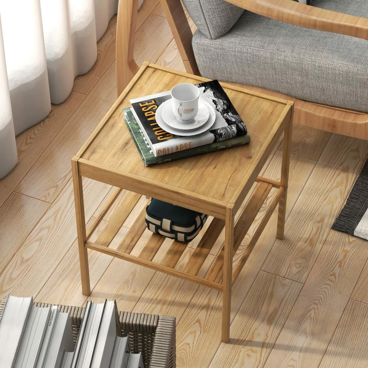 Tangkula Bamboo Nightstand Set of 2
