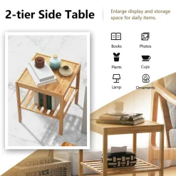 Tangkula Bamboo Nightstand Set of 2
