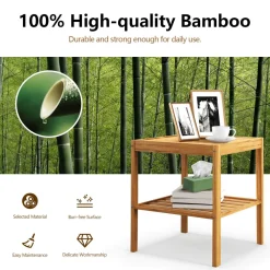 Tangkula Bamboo Nightstand Set of 2