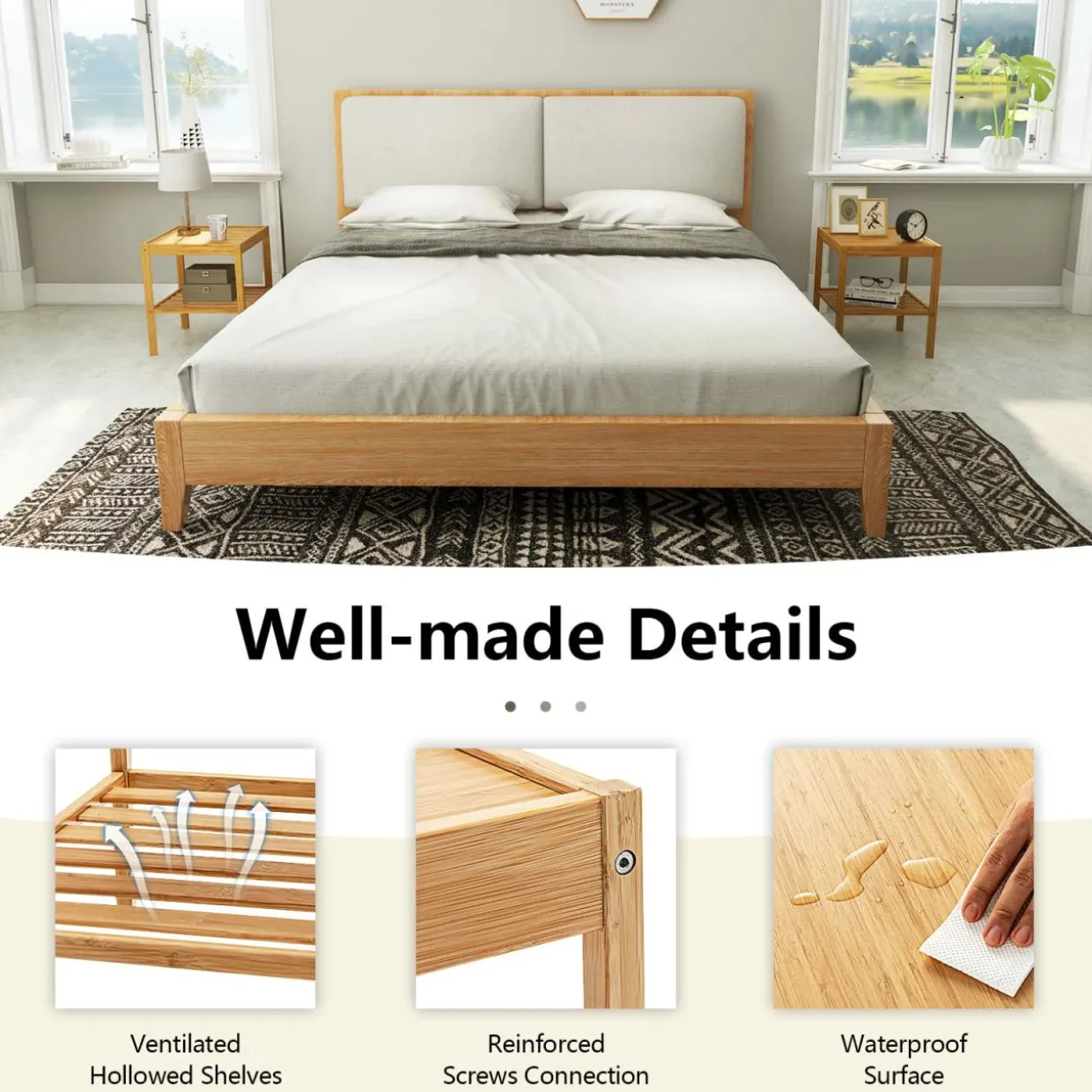 Tangkula Bamboo Nightstand Set of 2