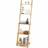 Tangkula Bamboo 5-Tier Ladder Shelf Bookshelf, Wall-Leaning Bookshelf