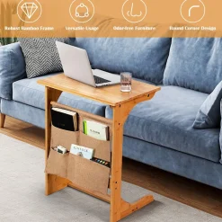 Tangkula Bamboo TV Tray Table for Living Room, Sofa Side Table