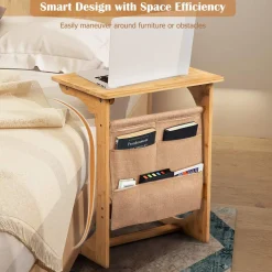 Tangkula Bamboo TV Tray Table for Living Room, Sofa Side Table