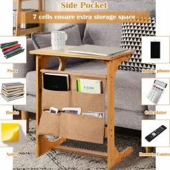 Tangkula Bamboo TV Tray Table for Living Room, Sofa Side Table