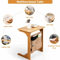 Tangkula Bamboo TV Tray Table for Living Room, Sofa Side Table