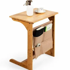 Tangkula Bamboo TV Tray Table for Living Room, Sofa Side Table