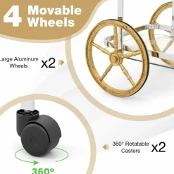 Tangkula Bar Cart for The Home, 2-Tier Rolling Tempered Glass Serving Cart, 2 Large Gold Aluminum Wheels & 2 Casters